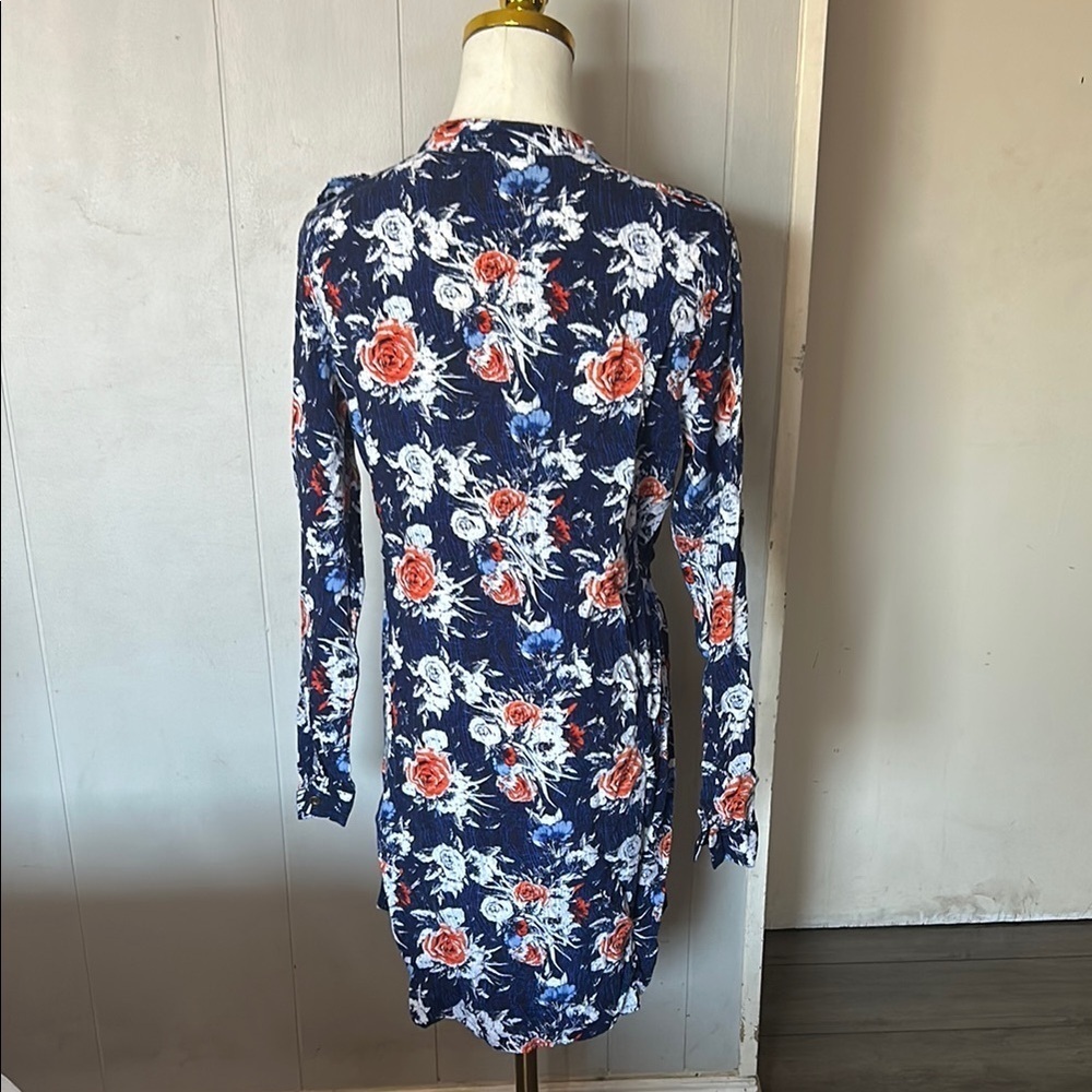 Moral Fiber Floral Long Sleeve Dress in Navy and Red - Picture 2 of 6